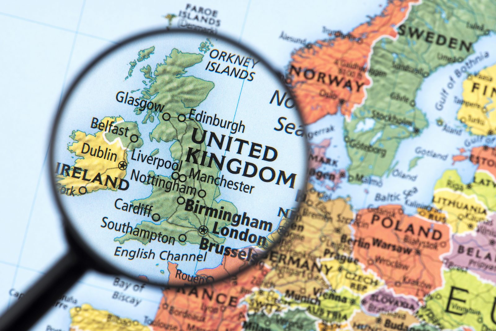 Map of the UK under a magnifying glass
